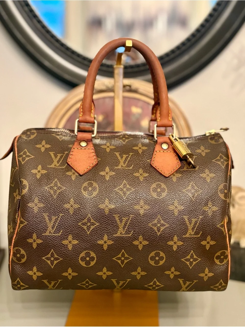 Louis Vuitton Brown Monogram Canvas Top-Handle Bag with Tan Trim